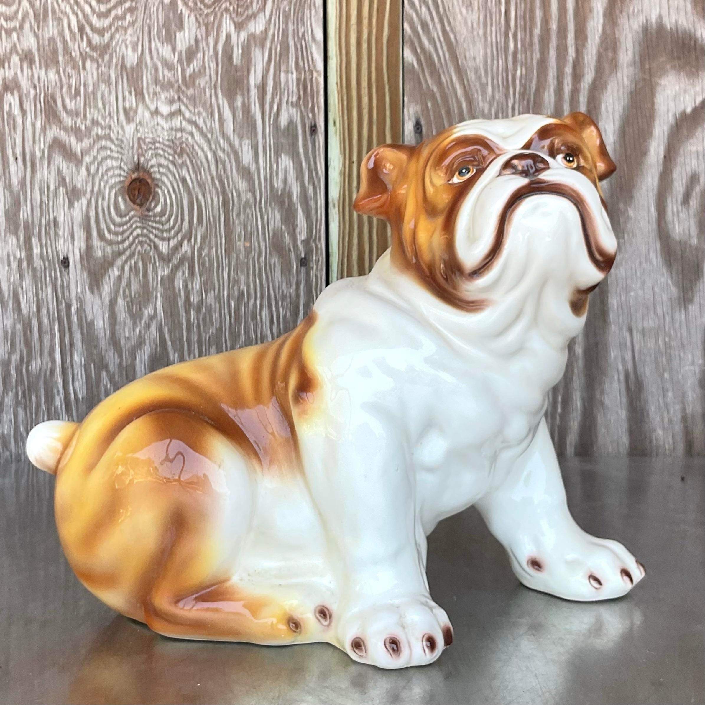 20th Century Vintage Italian Glazed Ceramic Bulldog For Sale