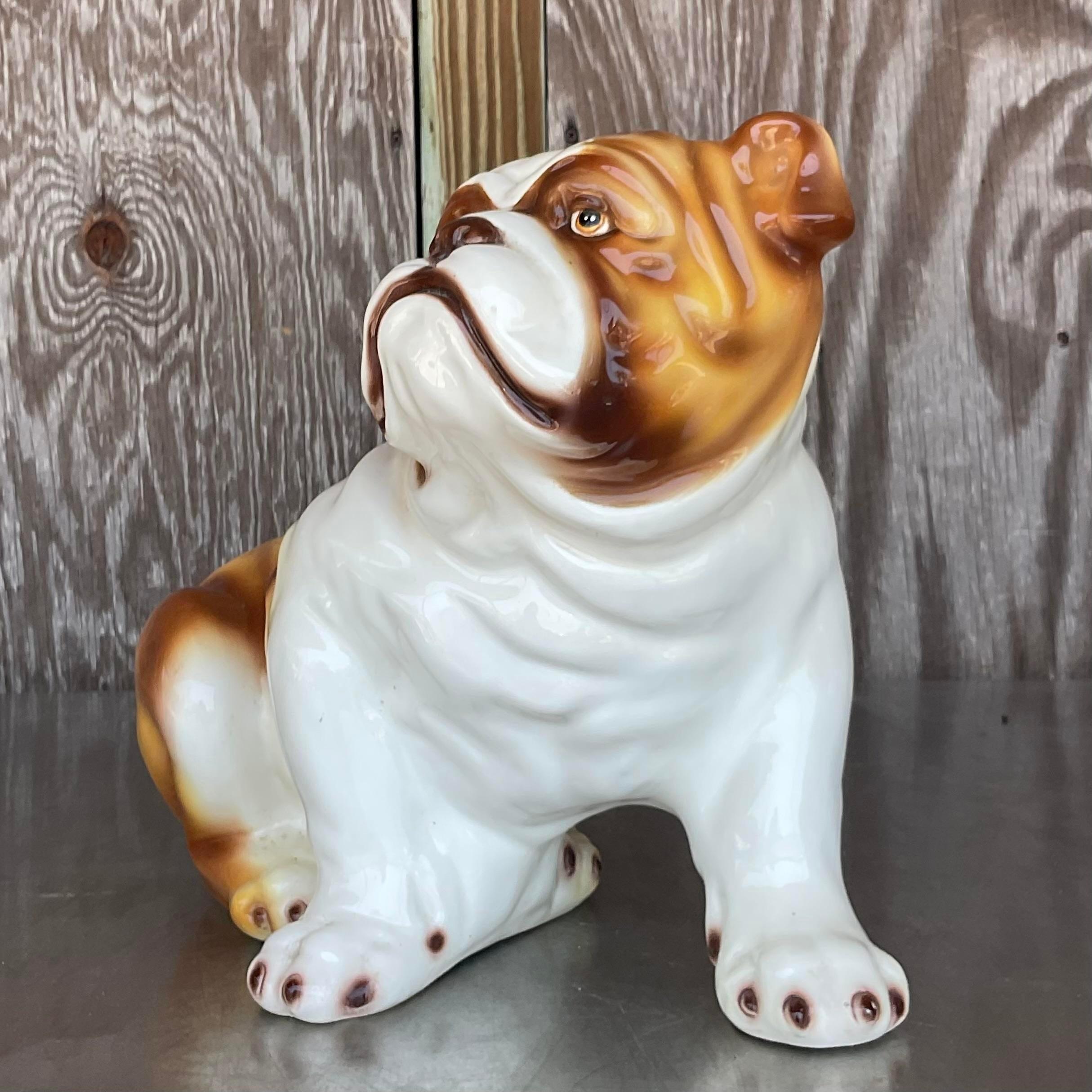 Ceramica Bulldog d'epoca in ceramica smaltata italiana in vendita