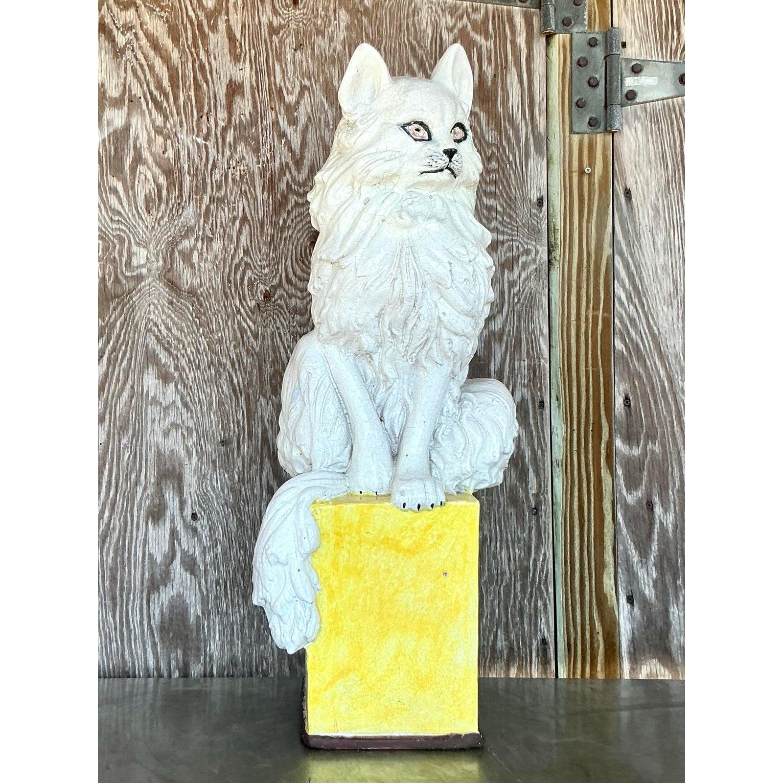 Mid-Century Modern Vintage Italian Glazed Ceramic Cat For Sale