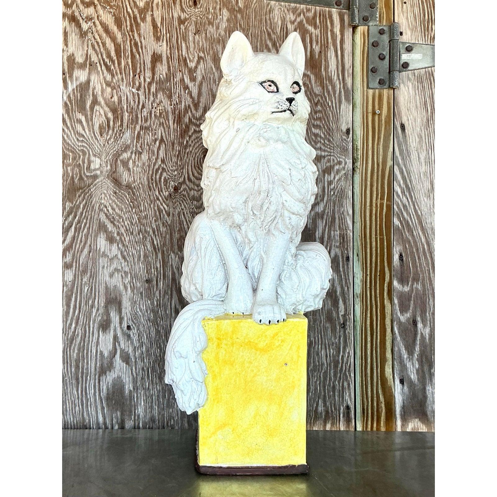 Vintage Italian Glazed Ceramic Cat In Good Condition For Sale In west palm beach, FL