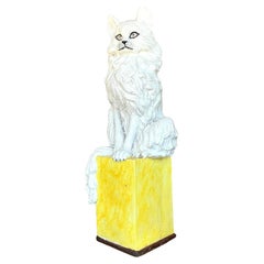 Gatto italiano d'epoca in ceramica smaltata
