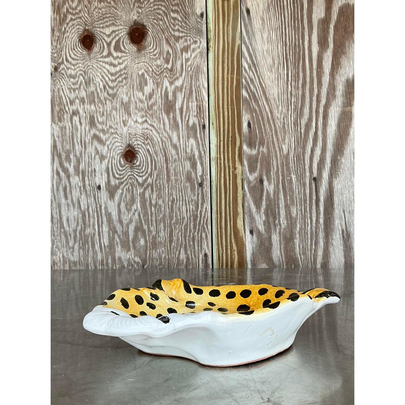 Assiette Guépard vintage en céramique émaillée italienne en vente 2