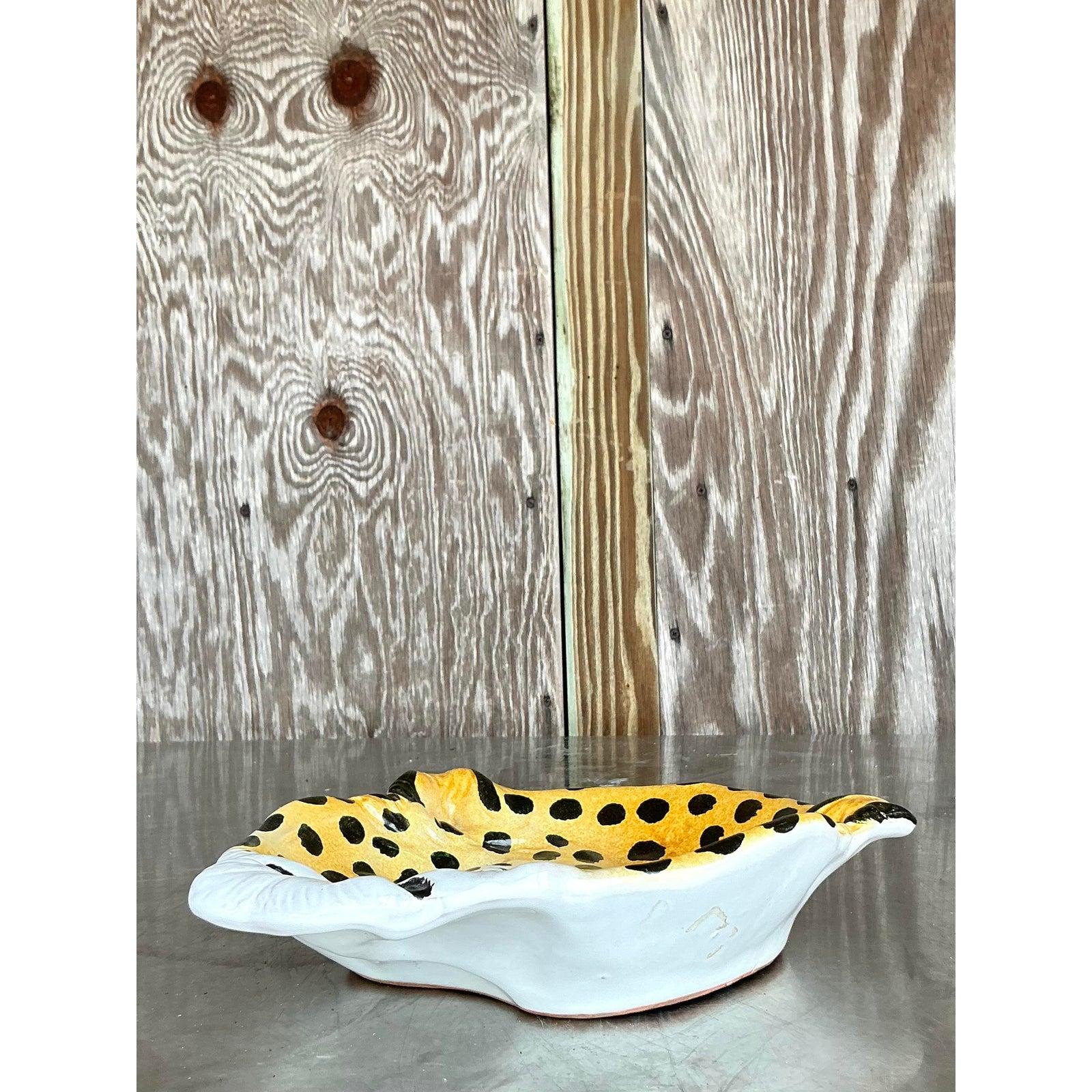 Assiette Guépard vintage en céramique émaillée italienne en vente 3
