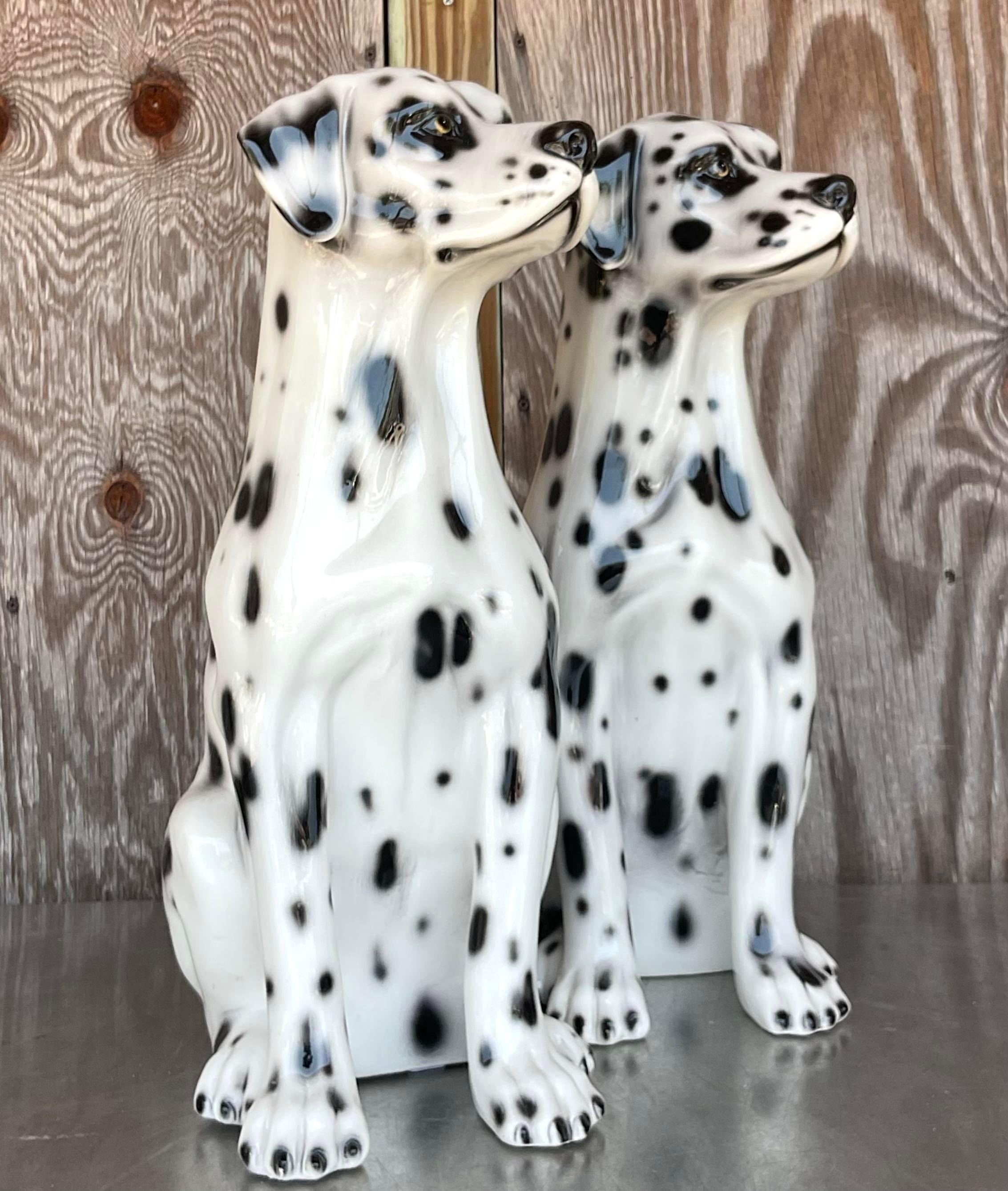 20th Century Vintage Italian Glazed Ceramic Dalmatians - a Pair For Sale