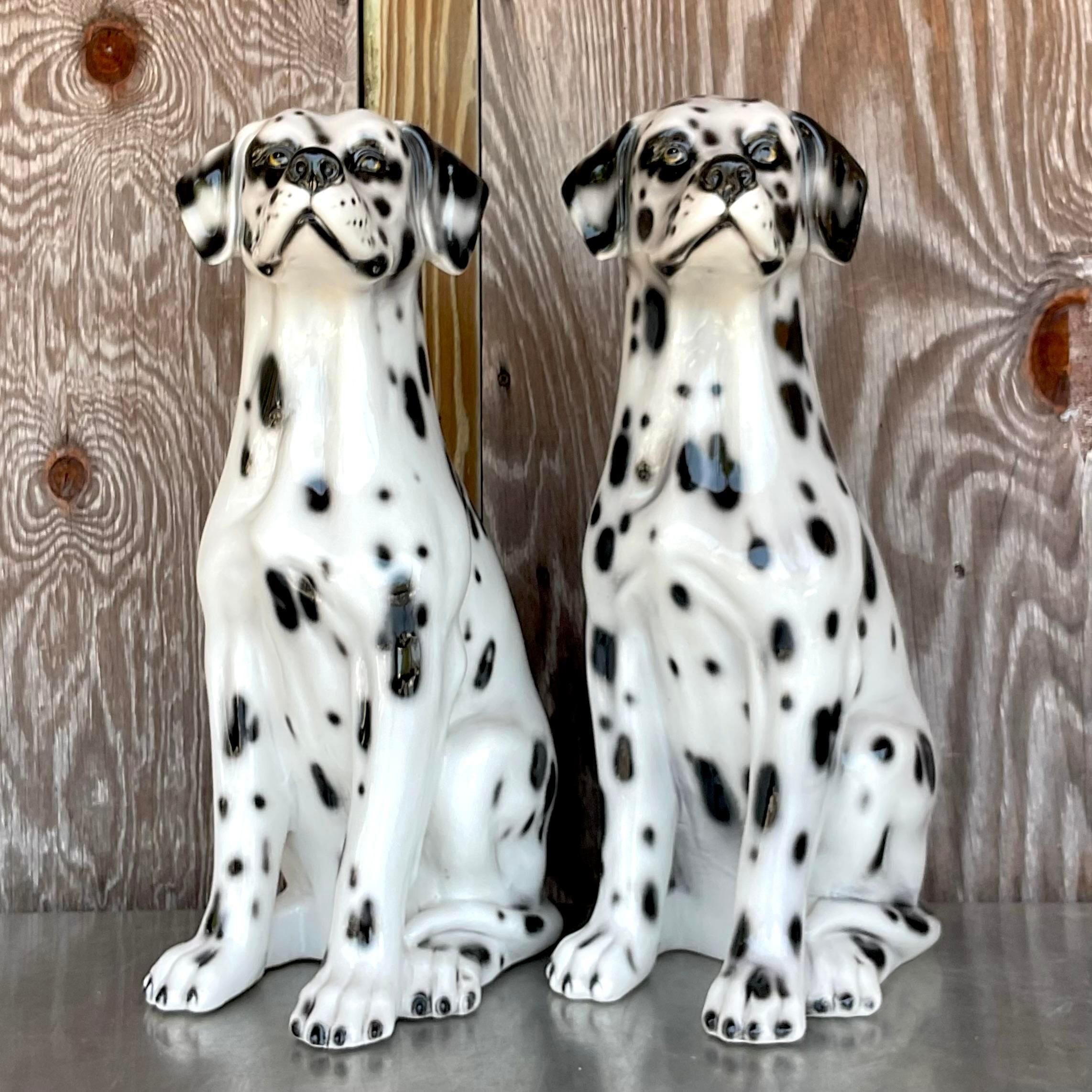 Vintage Italian Glazed Ceramic Dalmatians - a Pair For Sale 1