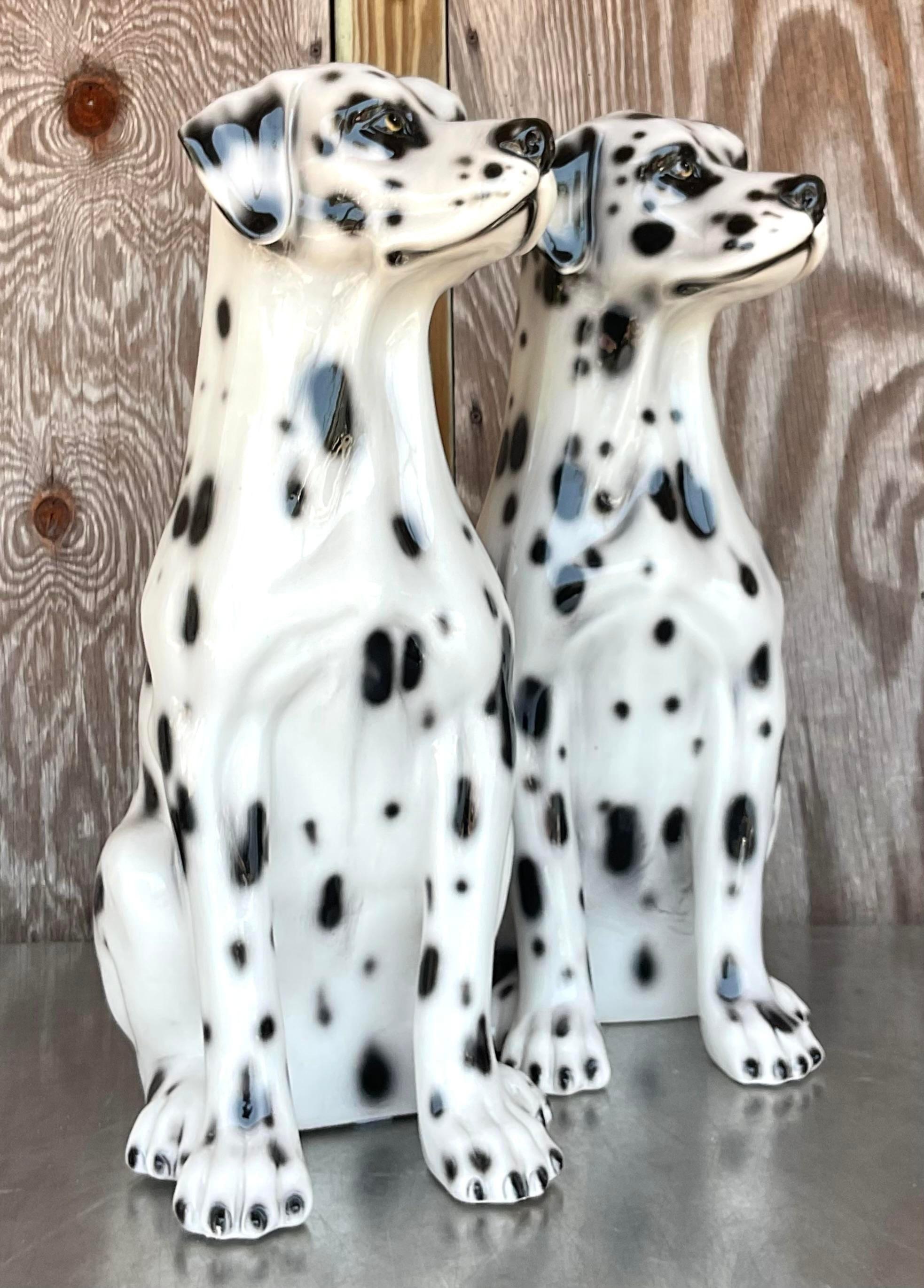 Vintage Italian Glazed Ceramic Dalmatians - a Pair For Sale 2