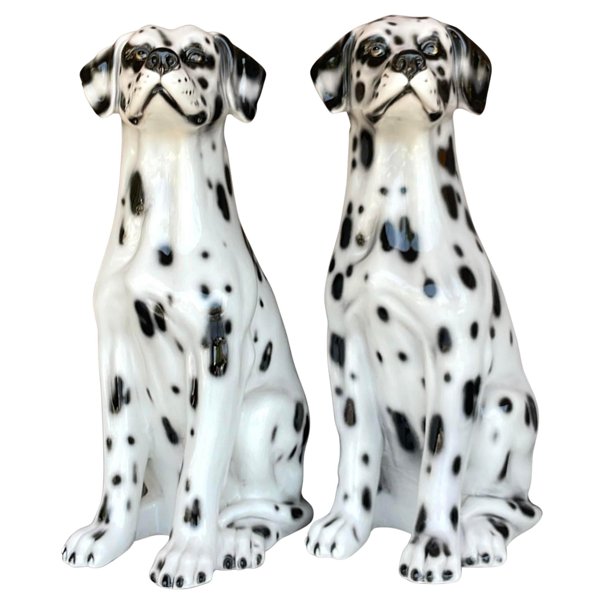 Paire de Dalmatians italiens vintage en céramique émaillée