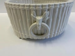 Vintage Italian Glazed Ceramic Faux Bamboo Planter with Ring Handles