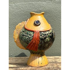 Vintage Italian Glazed Ceramic Fish