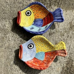 Ciotole da portata per pesci in ceramica smaltata italiana vintage - Set di 2
