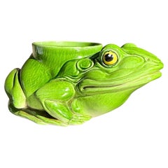 Vintage Italian Glazed Ceramic Frog Planter