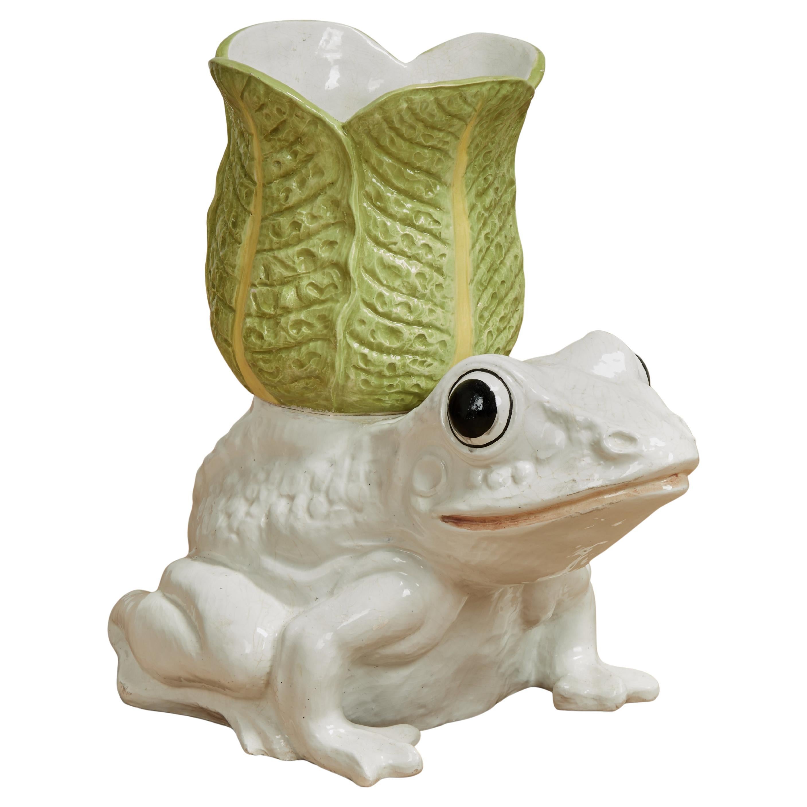 Vintage Italian Glazed Ceramic Frog Planter