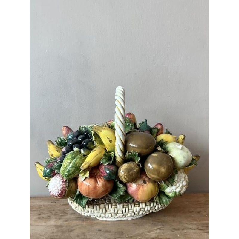 Cesto di frutta in ceramica smaltata vintage italiano in vendita 1