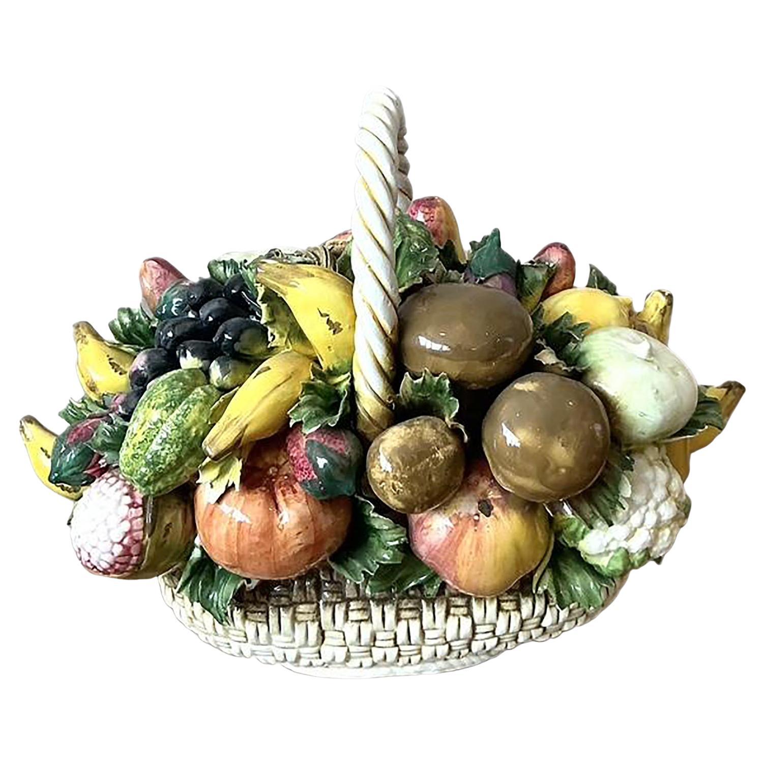 Vintage Italian Glazed Ceramic Fruit Basket