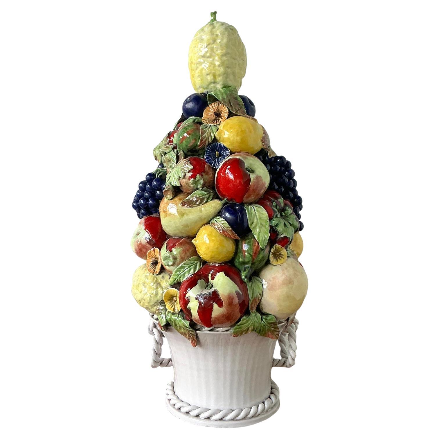 Vintage Italian Glazed Ceramic Fruit Topiary