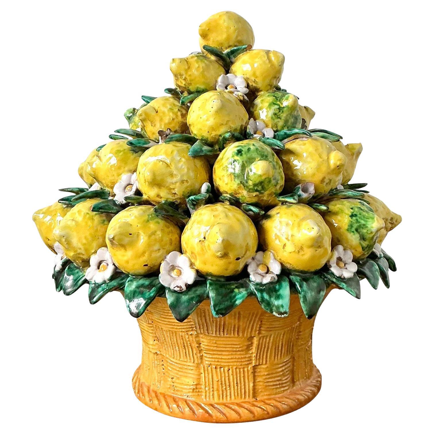 Topiario de limón de cerámica esmaltada italiana vintage