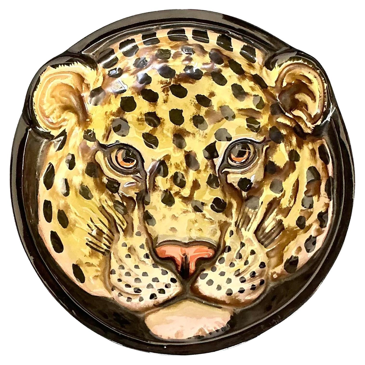 Vintage Italian Glazed Ceramic Leopard Bowl