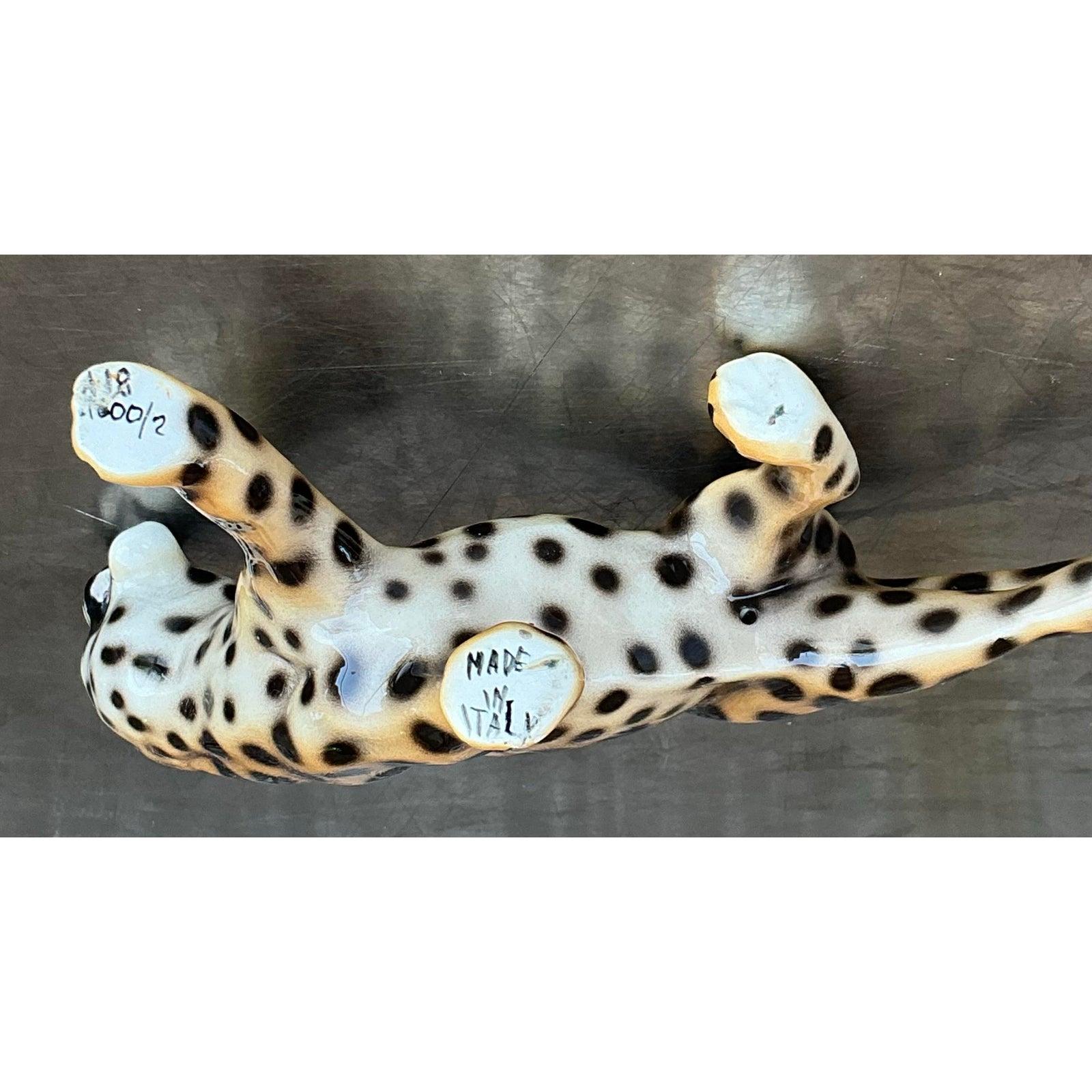 Vintage Italian Glazed Ceramic Leopard Figurine For Sale 6
