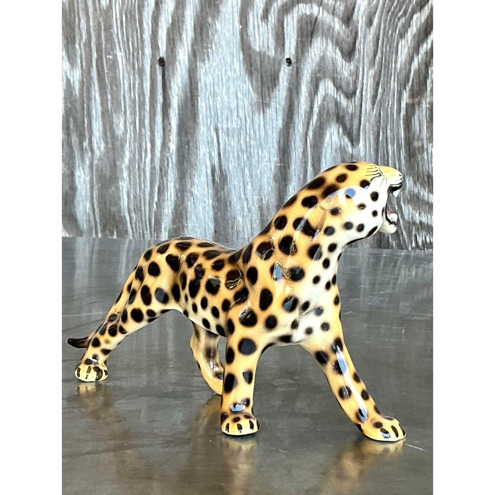 20th Century Vintage Italian Glazed Ceramic Leopard Figurine For Sale