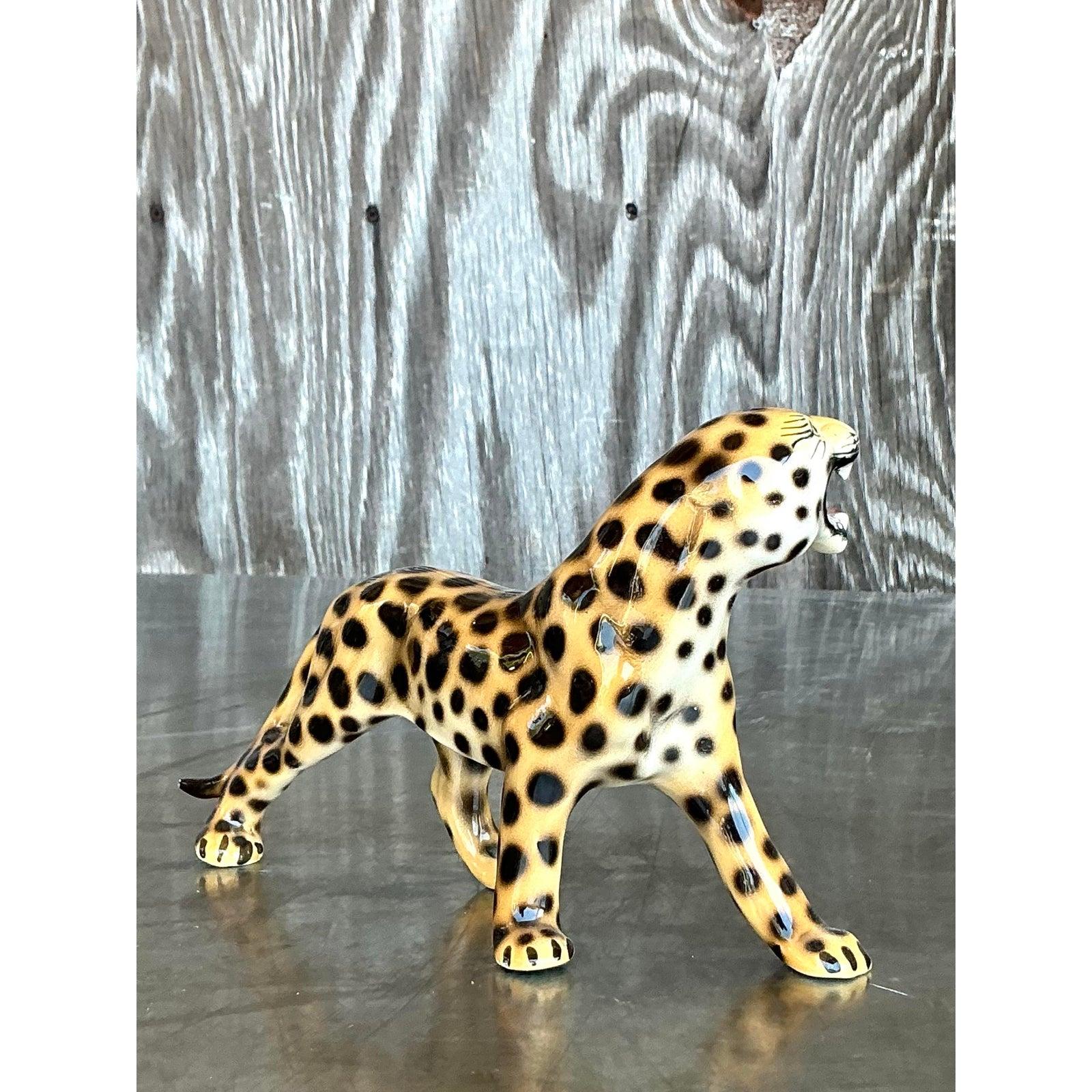 Vintage Italian Glazed Ceramic Leopard Figurine For Sale 4