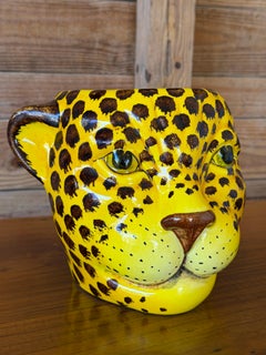 Vintage Italian Glazed Ceramic Leopard Head Cachepot by Rosenthal Netter