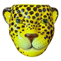 Vintage Italian Glazed Ceramic Leopard Head Cachepot by Rosenthal Netter