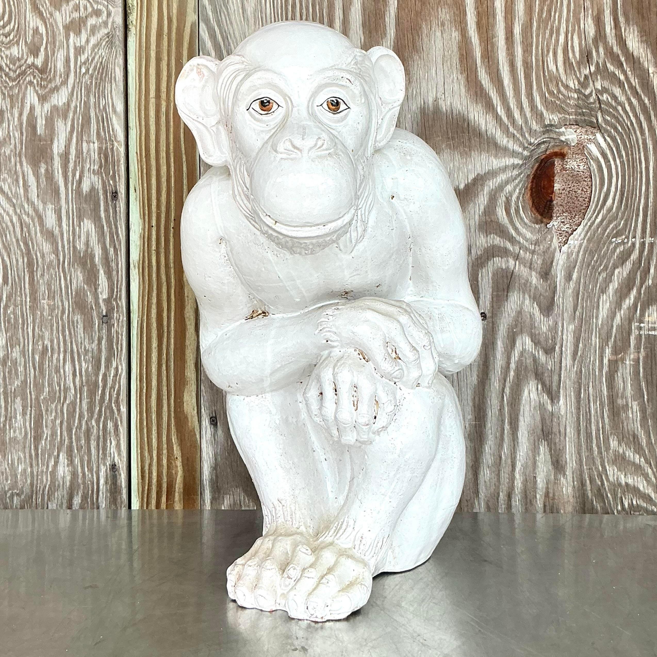 Vintage Italian Glazed Ceramic Life Size Monkey In Good Condition For Sale In West Palm Beach, FL