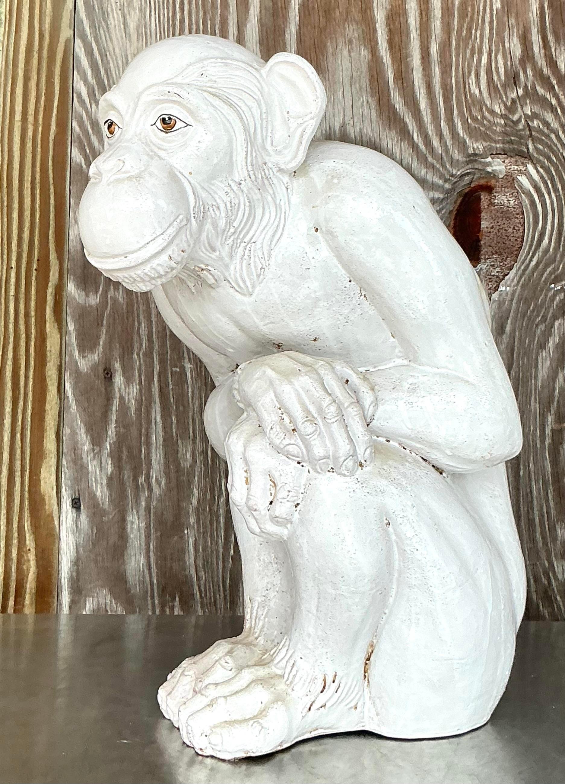 20th Century Vintage Italian Glazed Ceramic Life Size Monkey For Sale