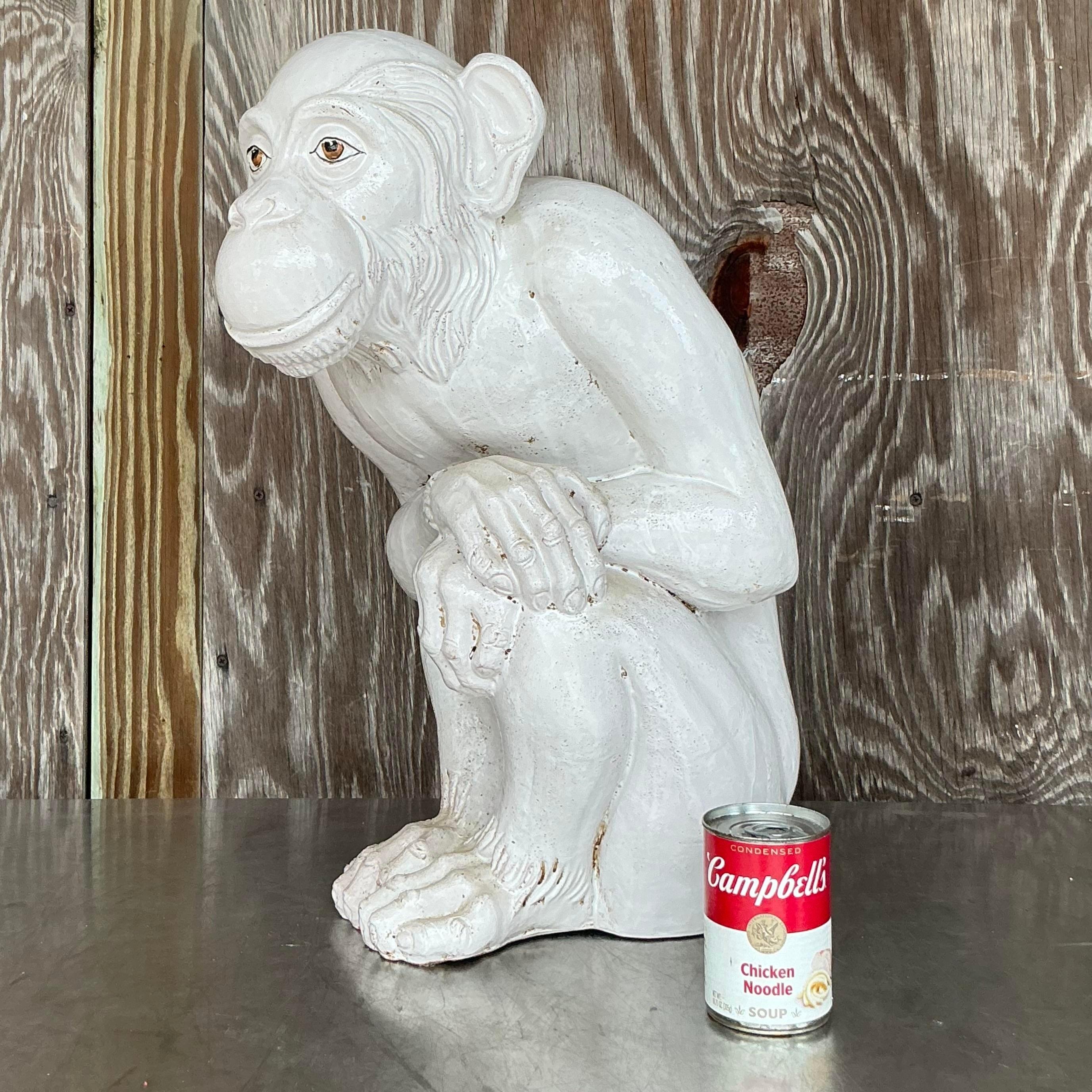 Vintage Italian Glazed Ceramic Life Size Monkey For Sale 2