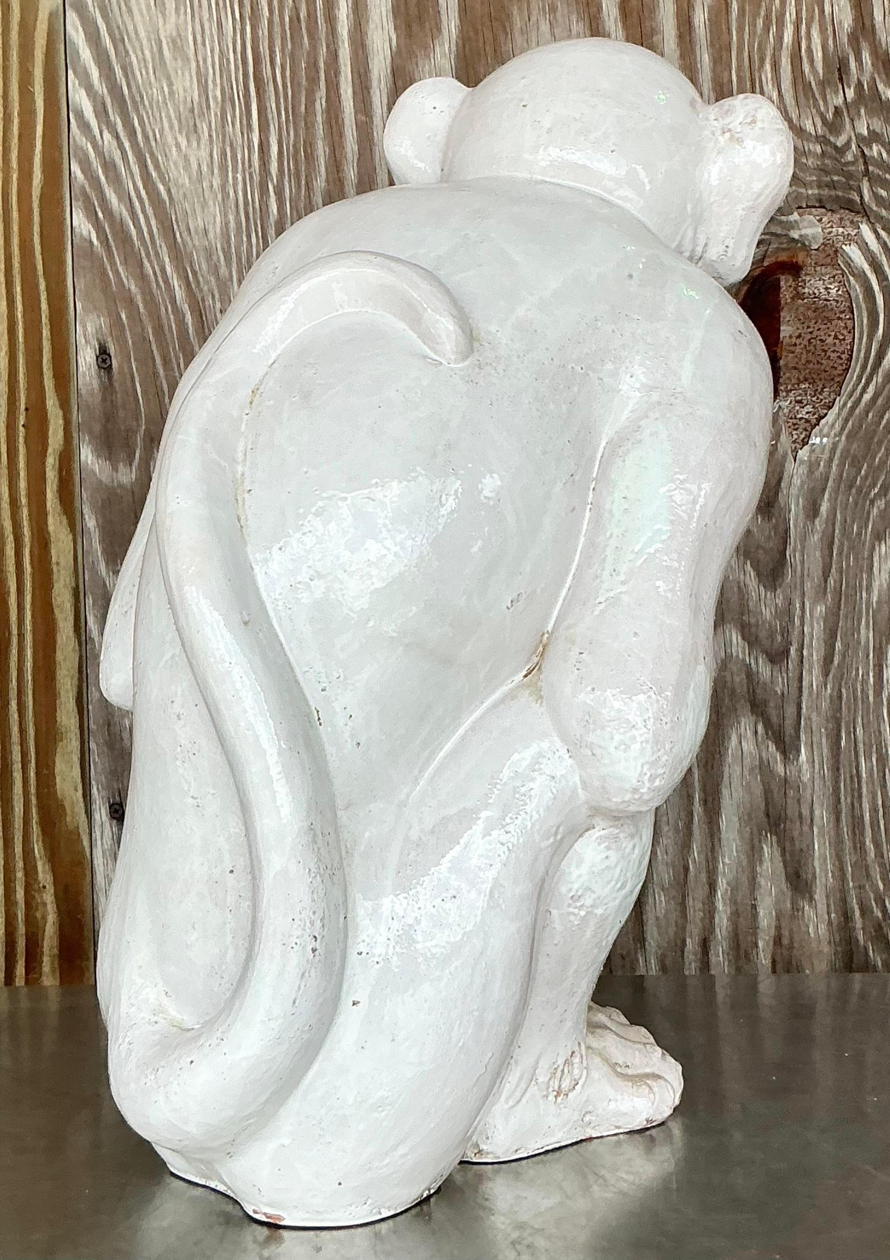 Vintage Italian Glazed Ceramic Life Size Monkey For Sale 3