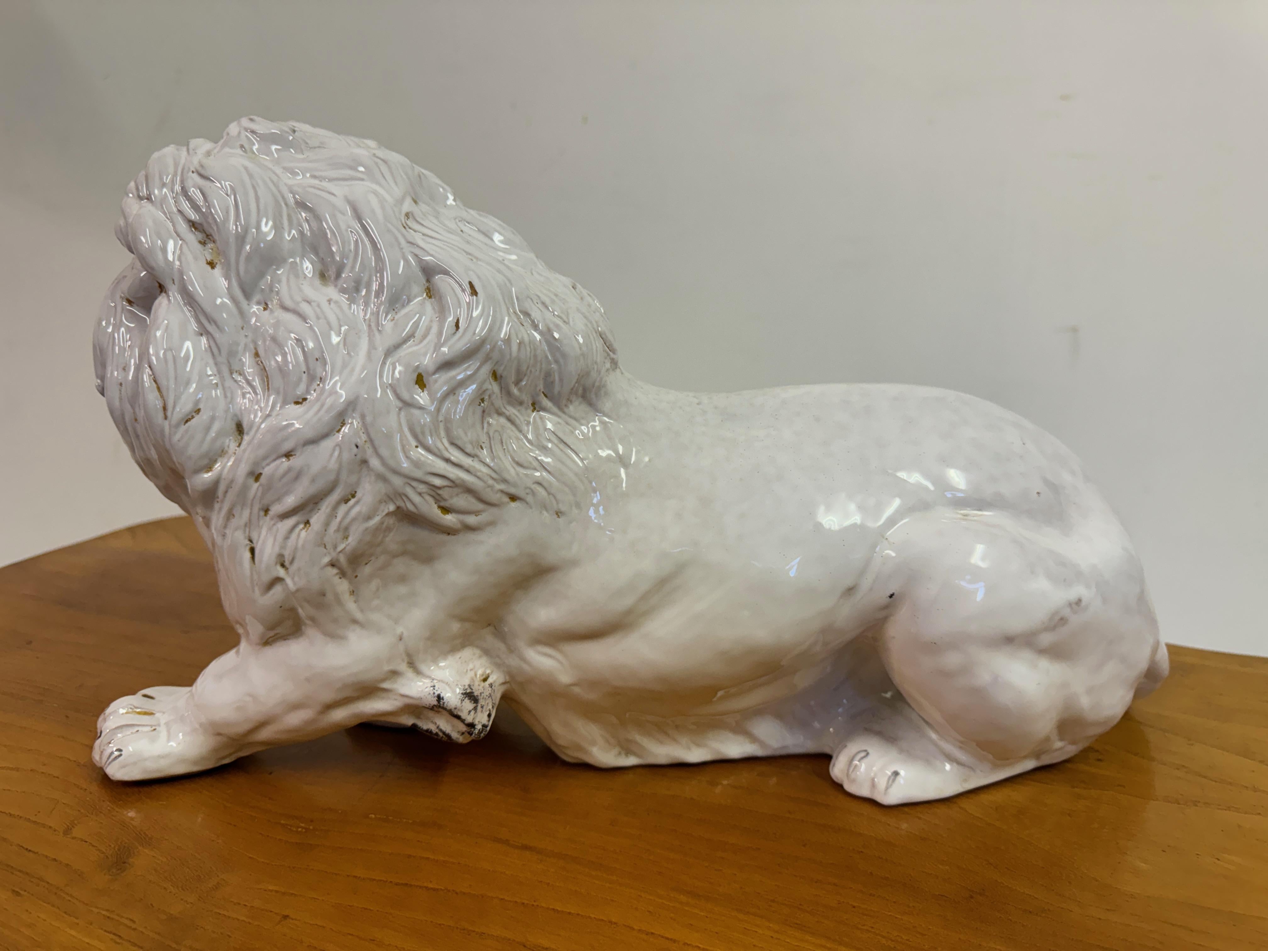Vintage Italian Glazed Ceramic Lion For Sale 5