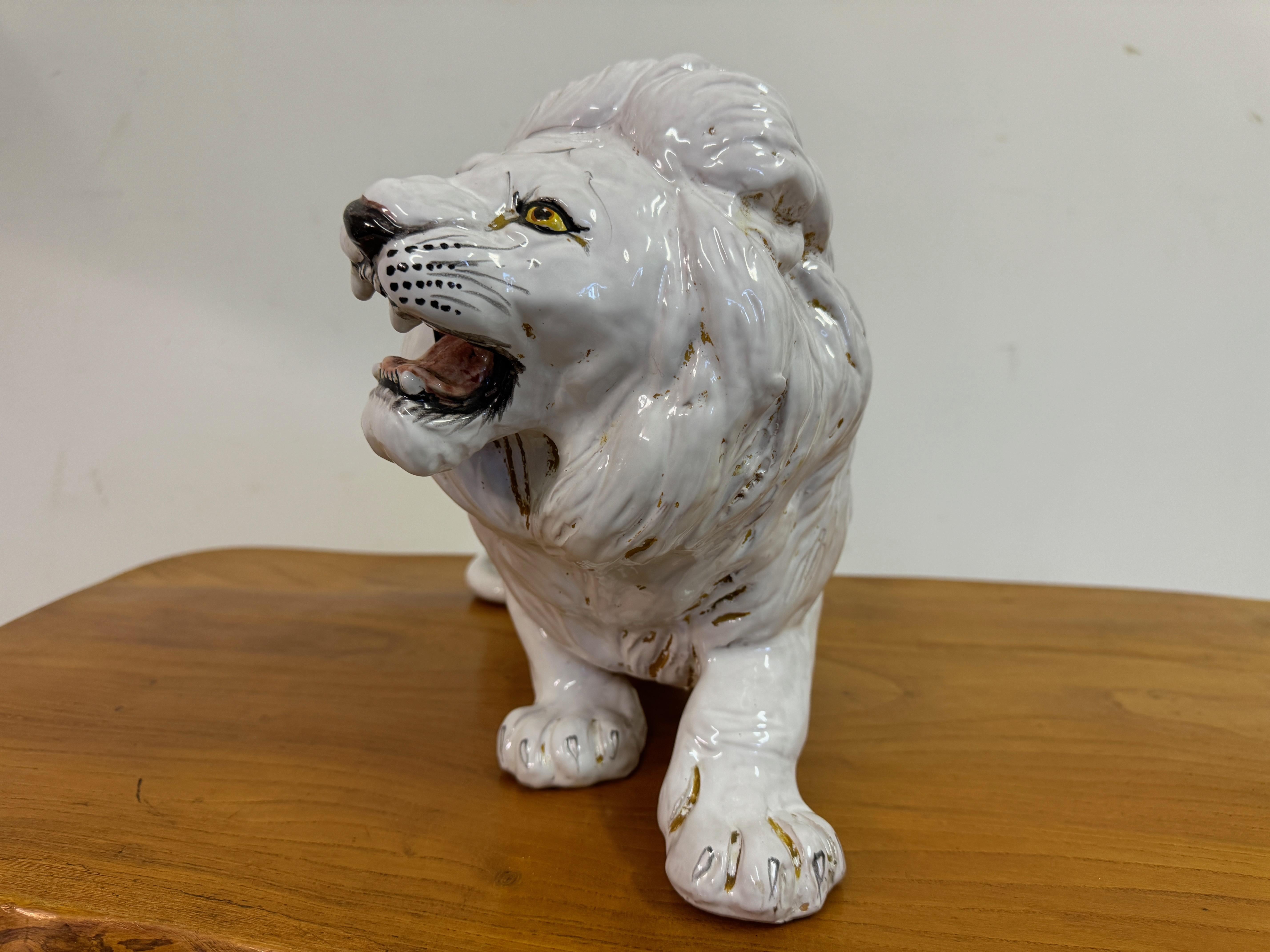Vintage Italian Glazed Ceramic Lion For Sale 6