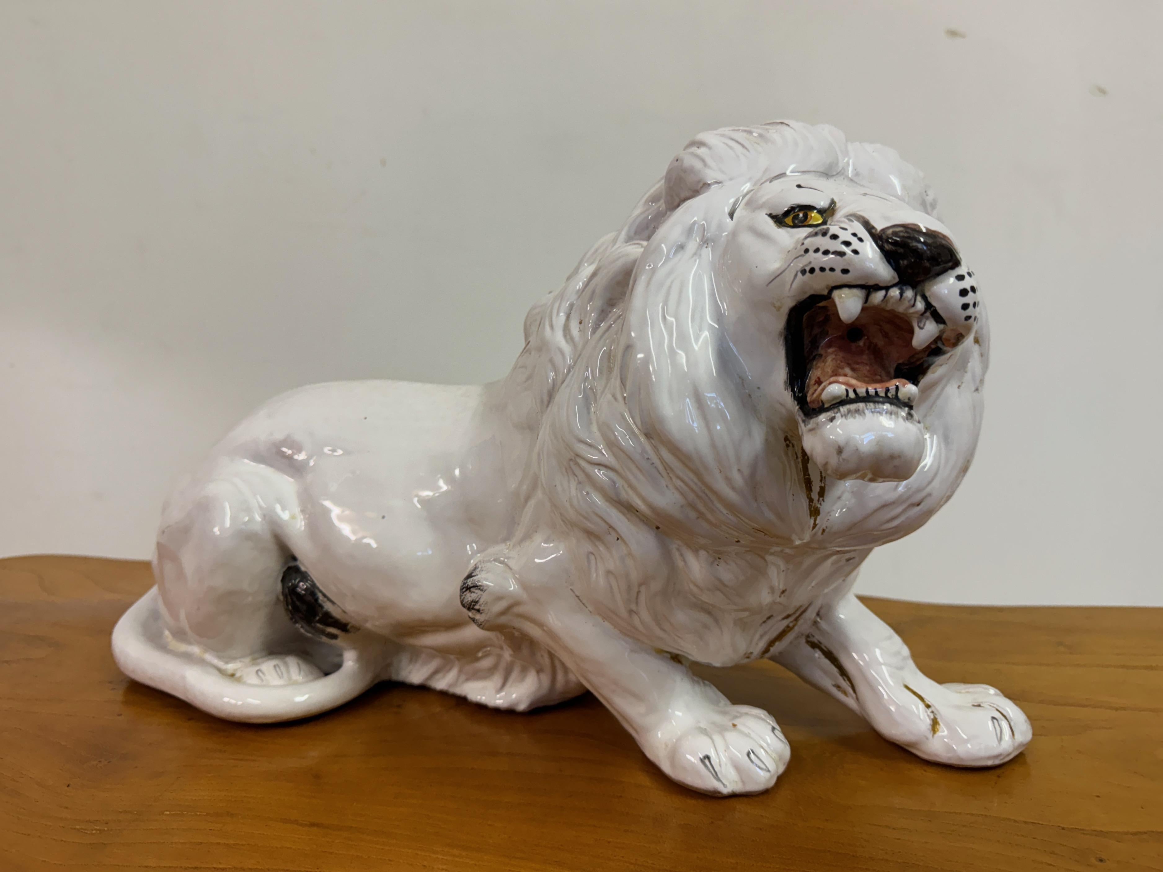 Mid-Century Modern Vintage Italian Glazed Ceramic Lion For Sale