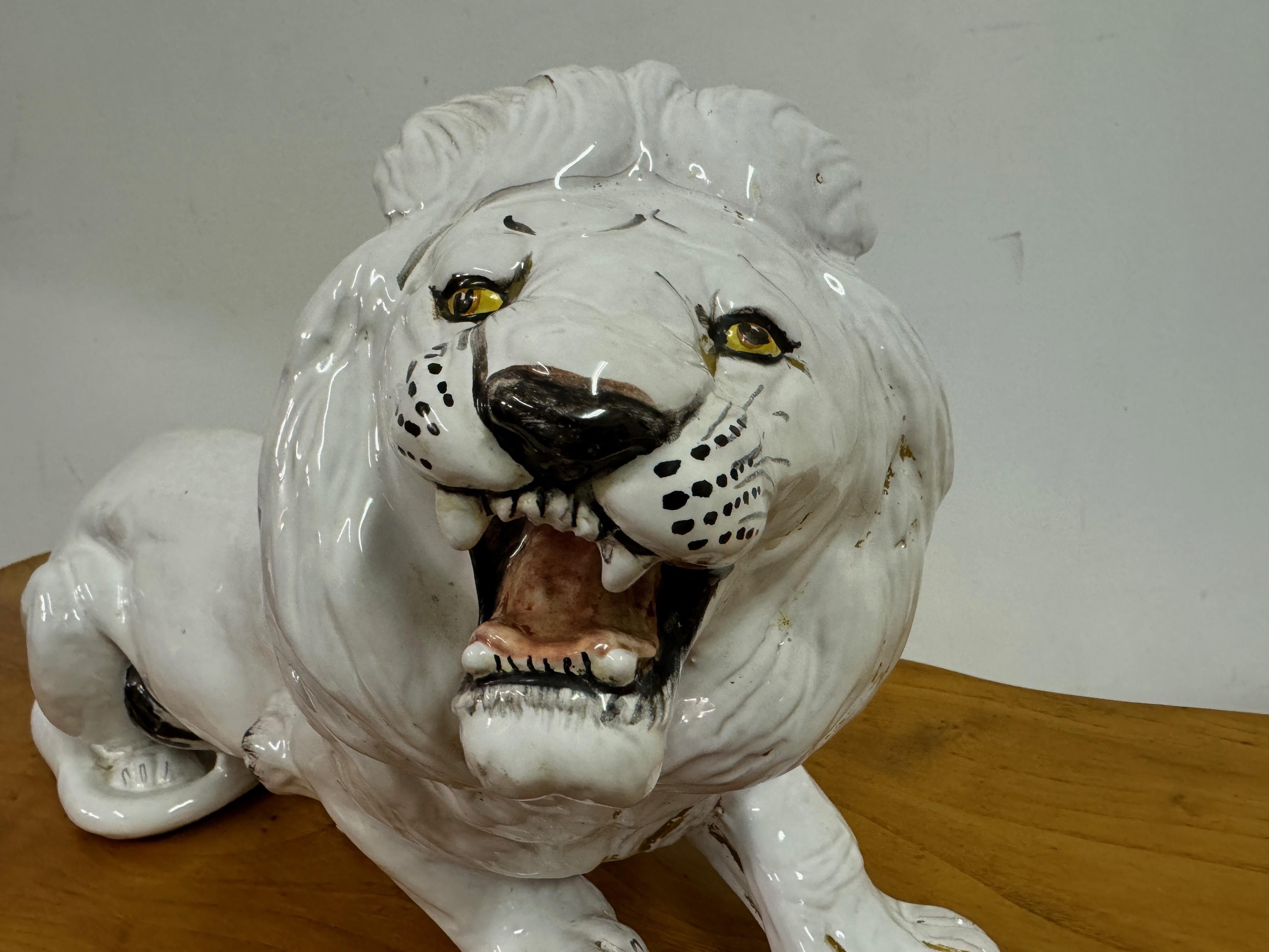 Vintage Italian Glazed Ceramic Lion For Sale 1