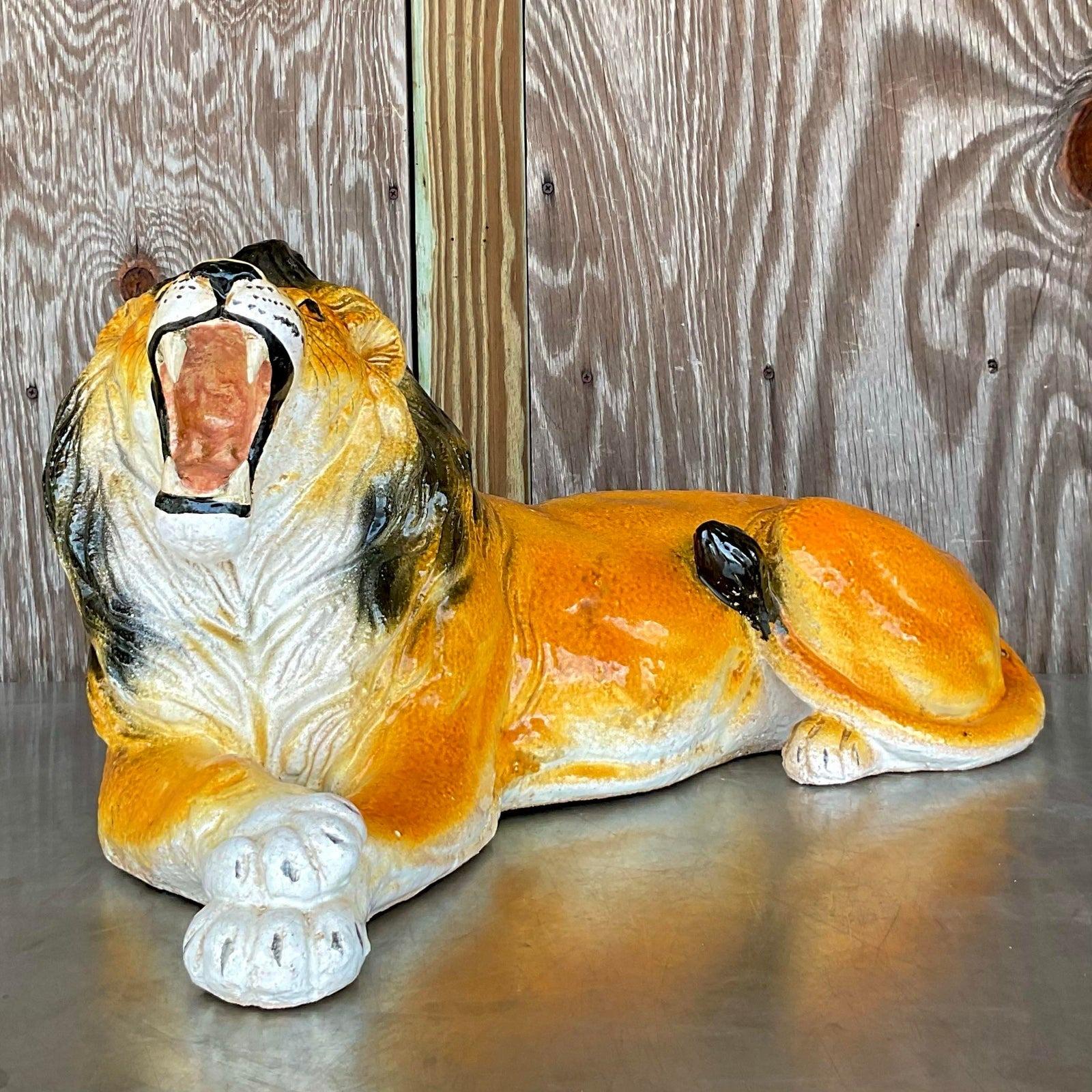 Vintage Italian Glazed Ceramic Lion For Sale 1