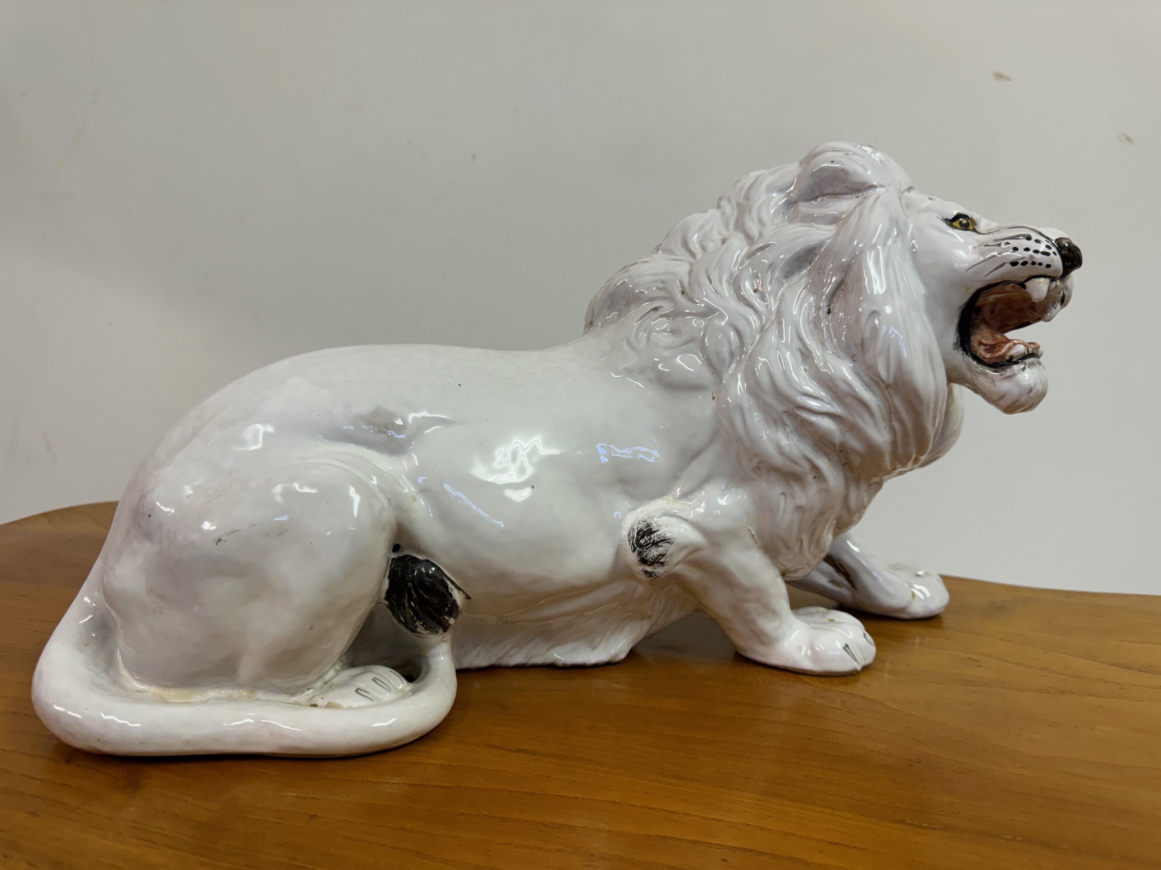 Vintage Italian Glazed Ceramic Lion For Sale 2