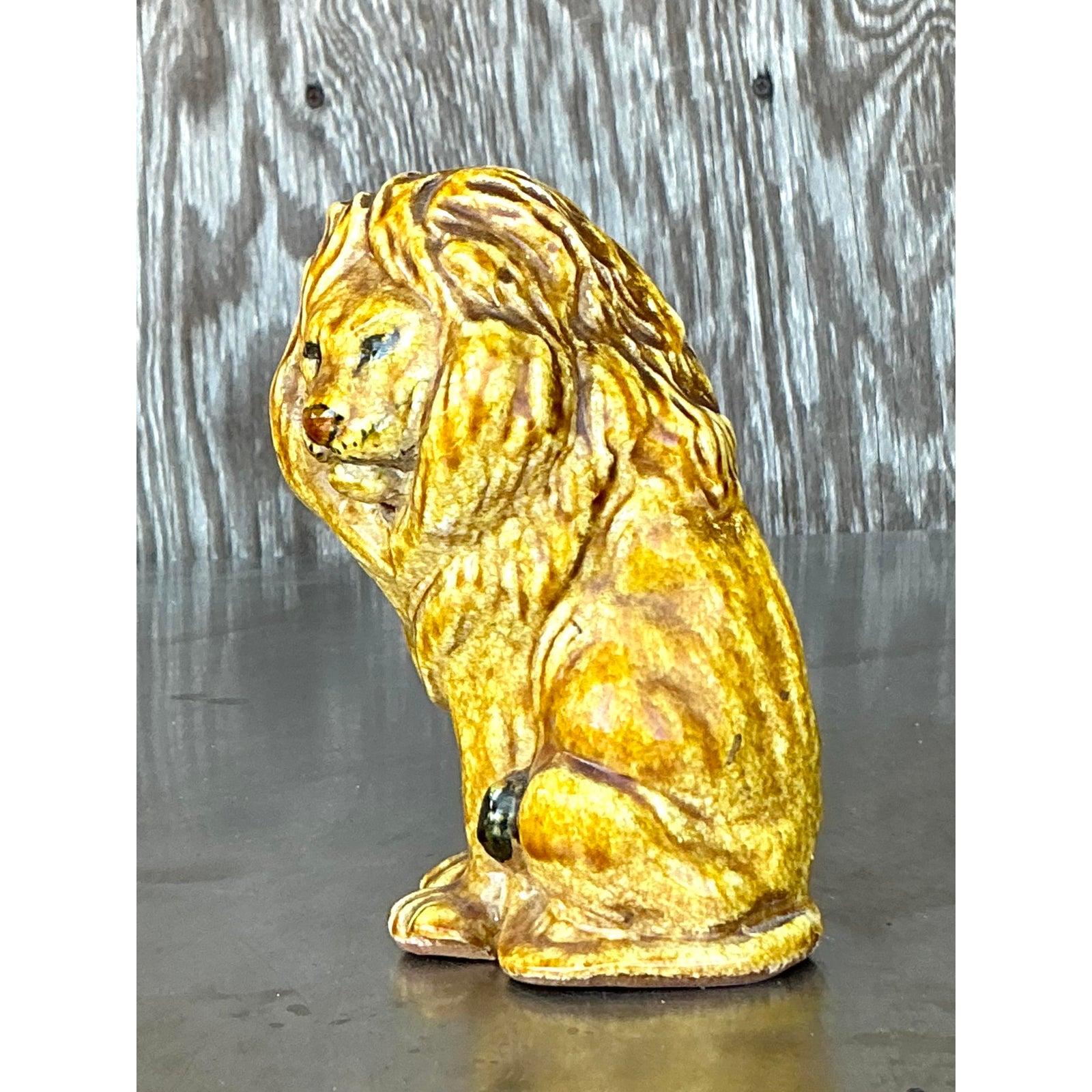 Ceramica Leone italiano d'epoca in ceramica smaltata in vendita