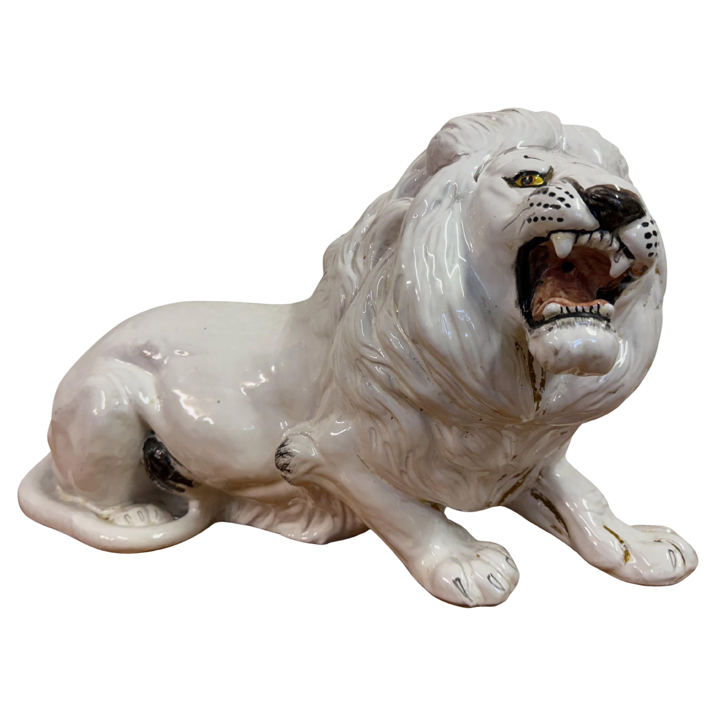 Vintage Italian Glazed Ceramic Lion For Sale