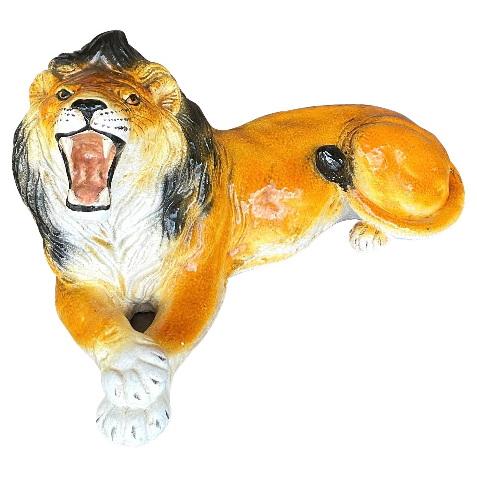 León de cerámica esmaltada italiana vintage