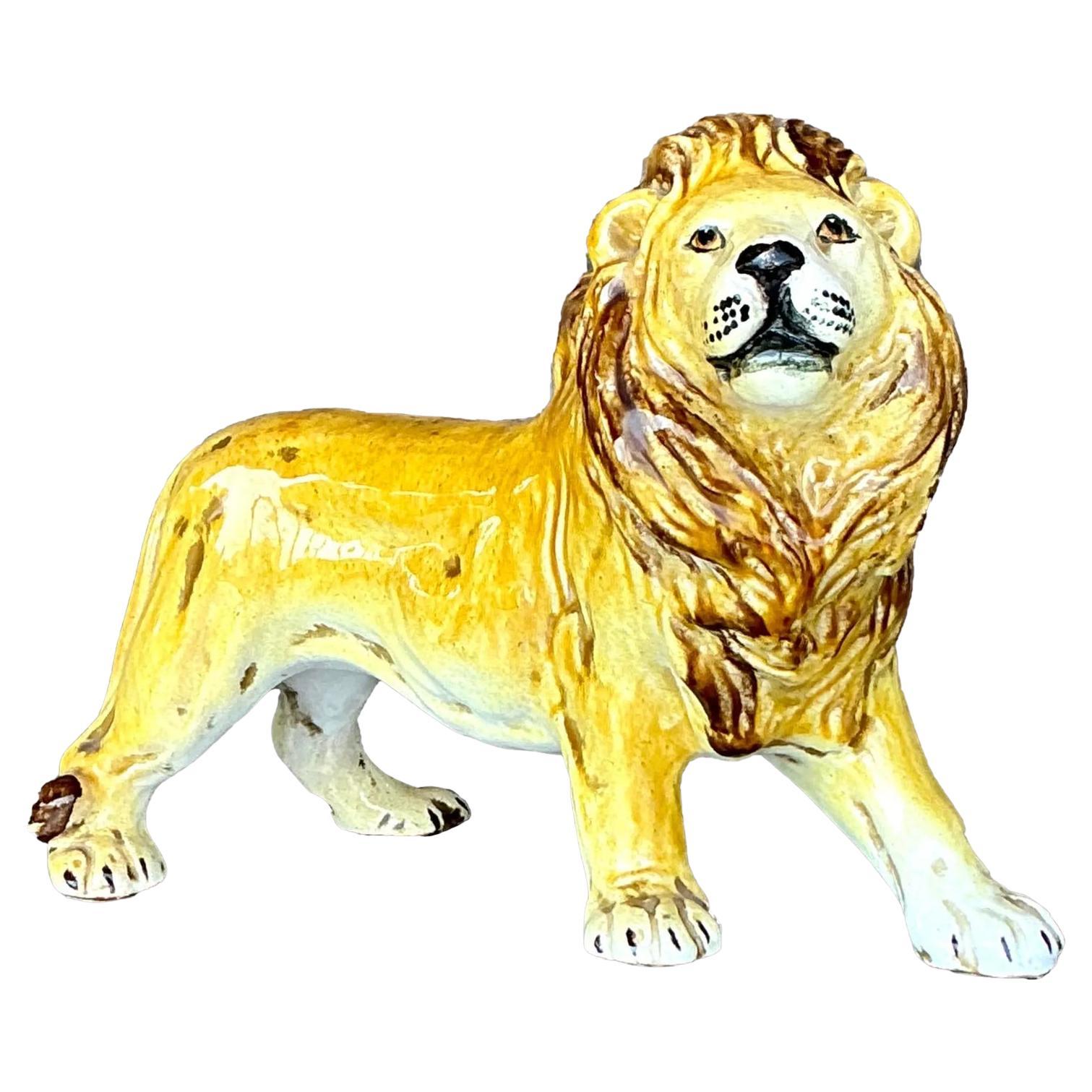 León de cerámica esmaltada italiana vintage