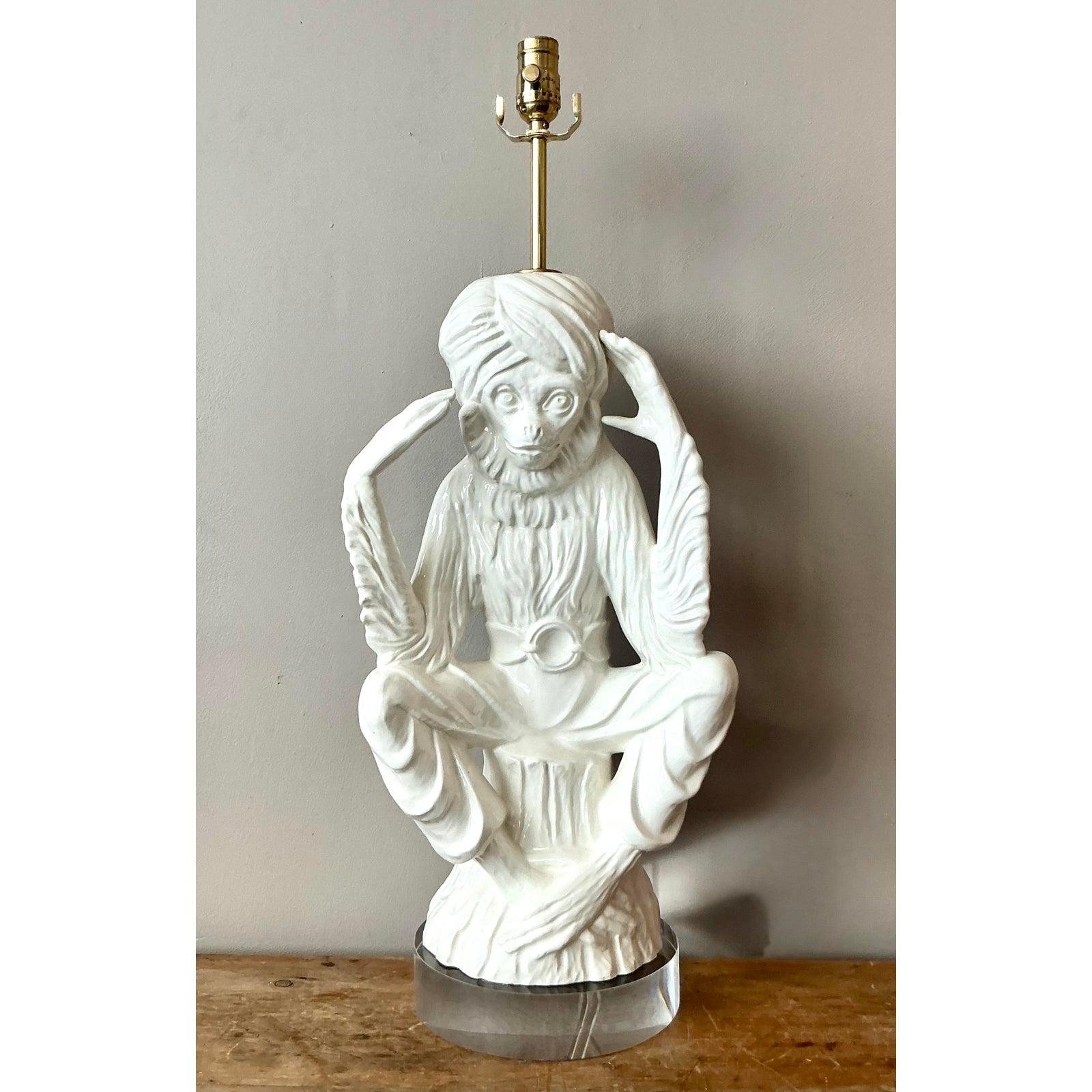 italien Vintage Italian Monkey Lamp en céramique émaillée en vente