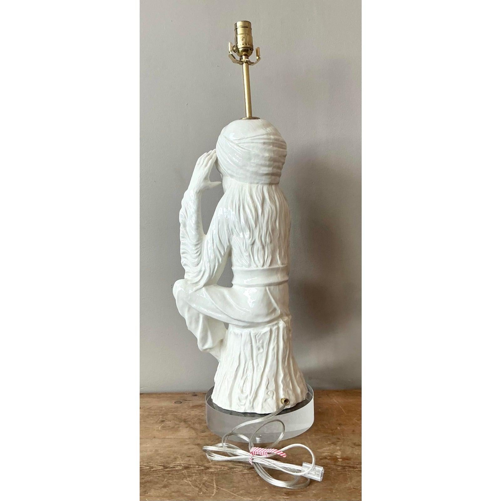 Vintage Italian Monkey Lamp en céramique émaillée Bon état - En vente à West Palm Beach, FL