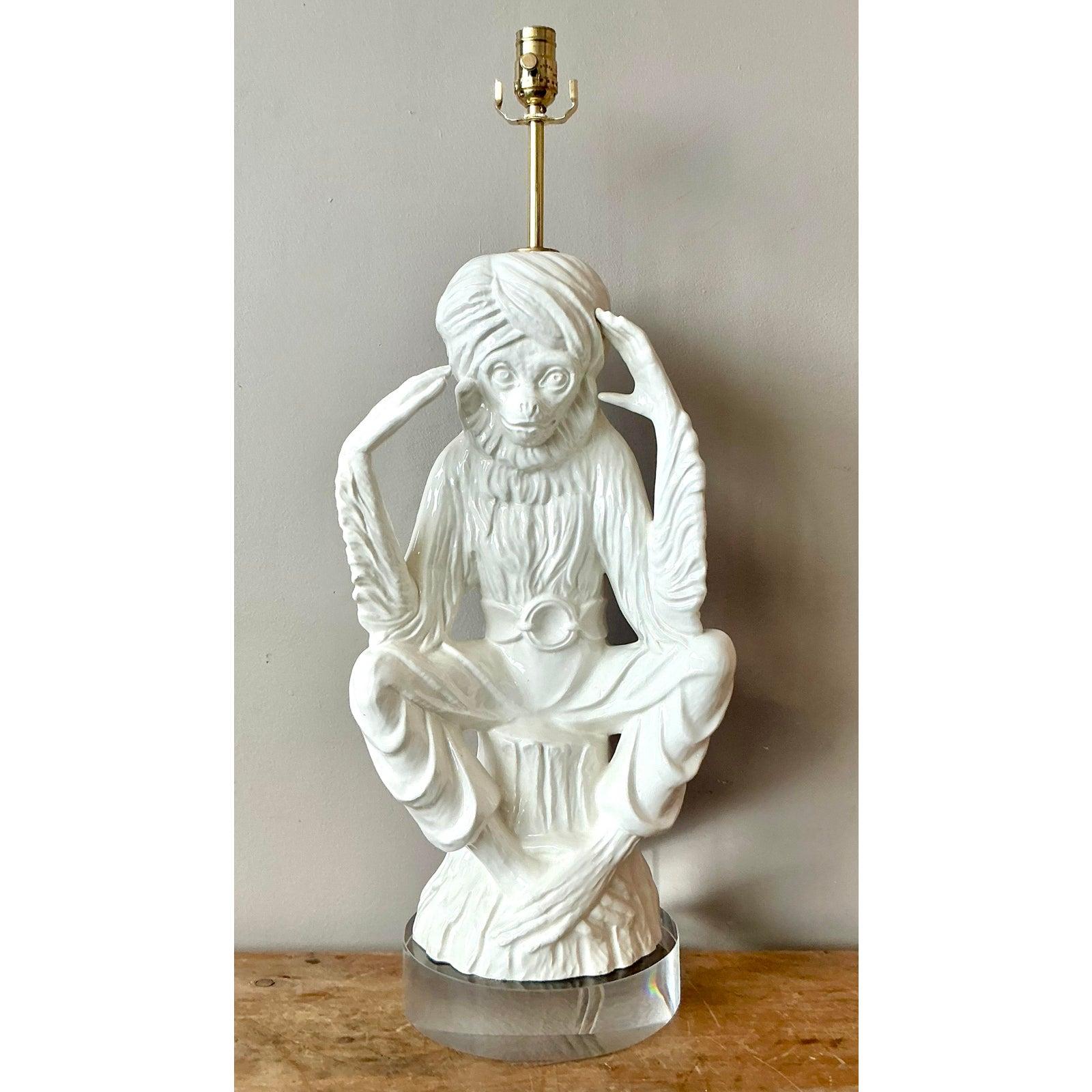20ième siècle Vintage Italian Monkey Lamp en céramique émaillée en vente