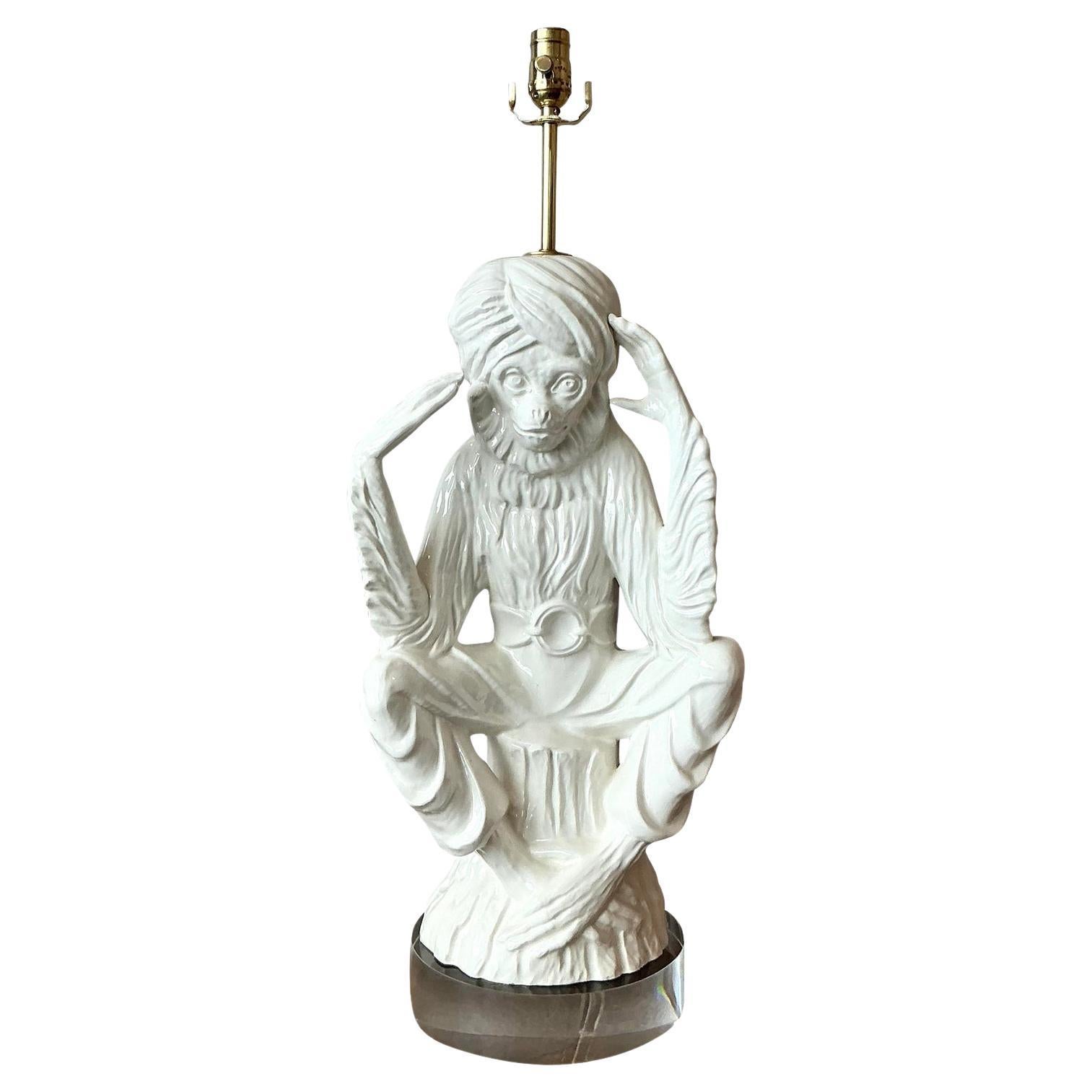 Vintage Italian Glazed Ceramic Monkey Lampe