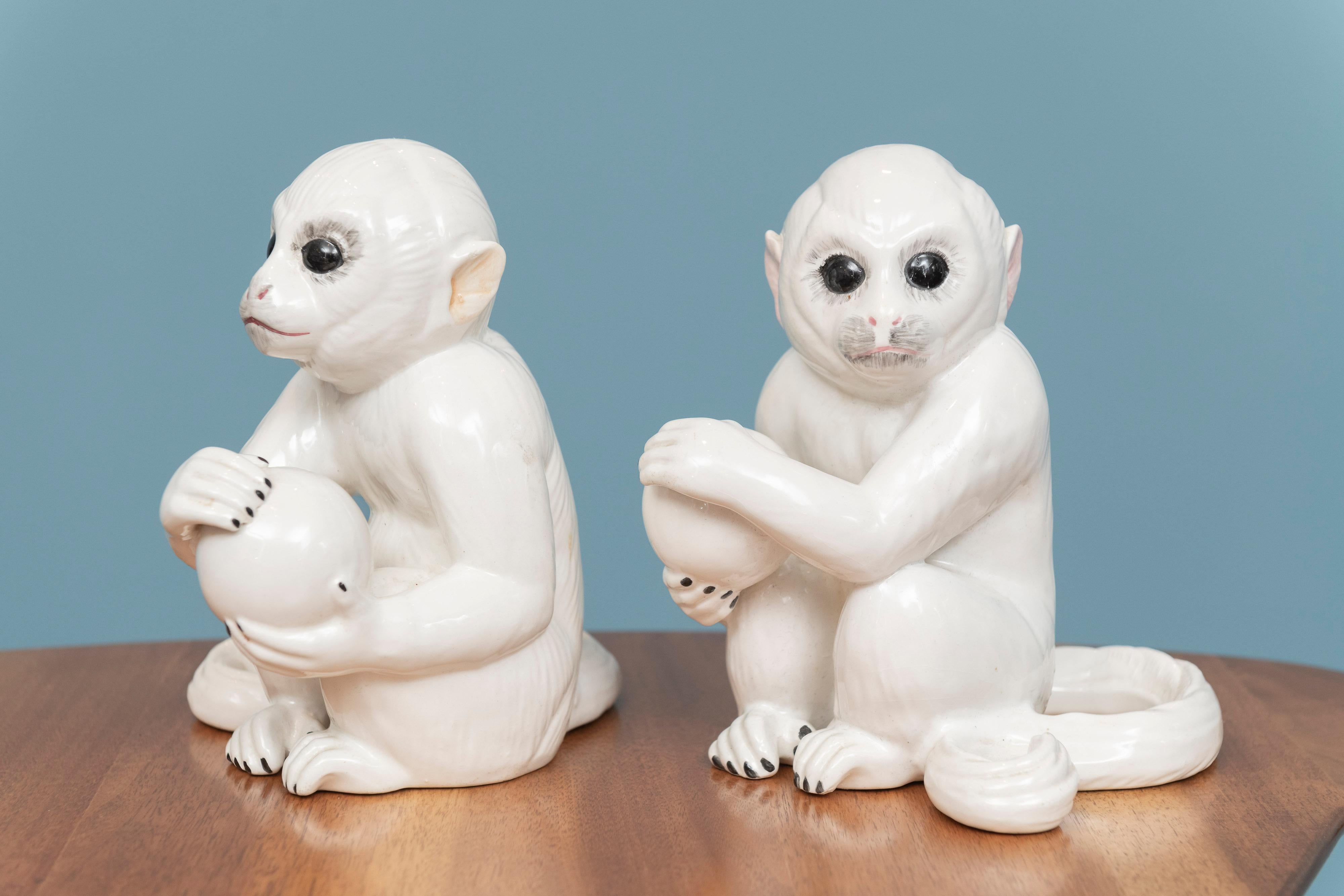 Vintage Italian Glazed Ceramic Monkeys In Good Condition For Sale In San Francisco, CA