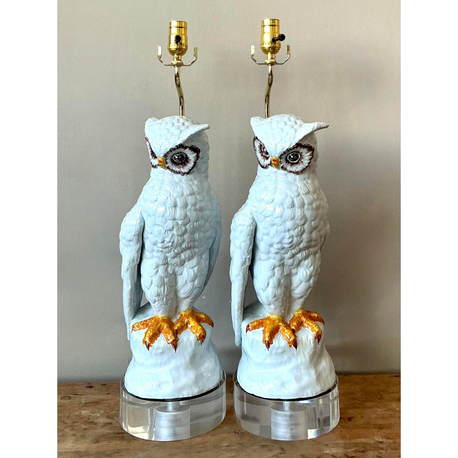 Mid-Century Modern Paire de hiboux en céramique émaillée italienne d'époque en vente