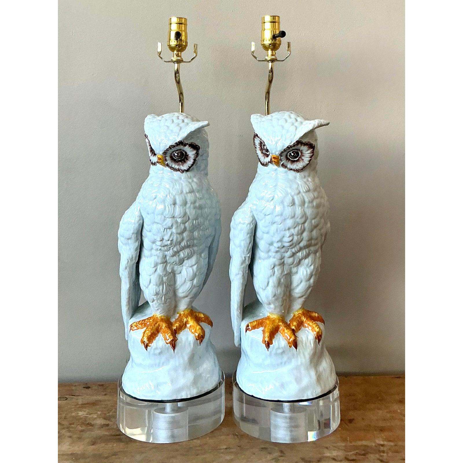 Céramique Paire de hiboux en céramique émaillée italienne d'époque en vente