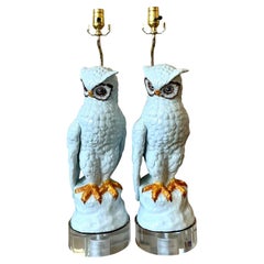 Vintage Italian Glazed Ceramic Owls - A Pair