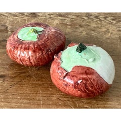 Vintage Italian Glazed Ceramic Persimmons - Set of 2