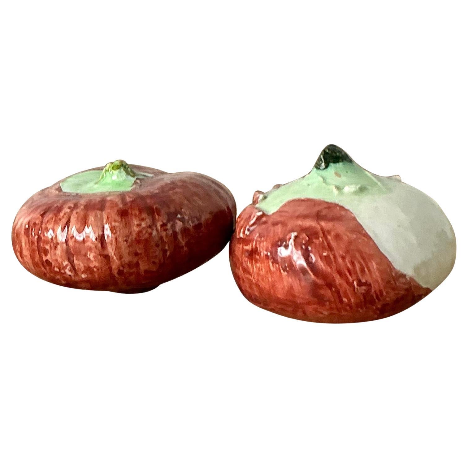 Vintage Italian Glazed Ceramic Persimmons - Set of 2